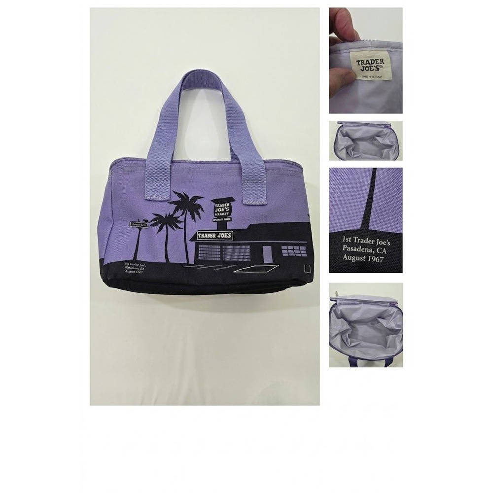 Trader Joes Mini Insulated Lunch Tote Bag Purple Lavender Pasadena 1st Store